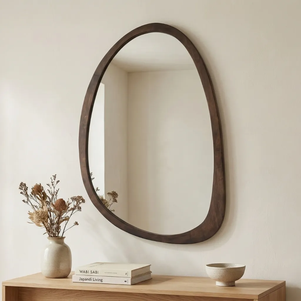 Organic-Shape Wood Japandi Mirror