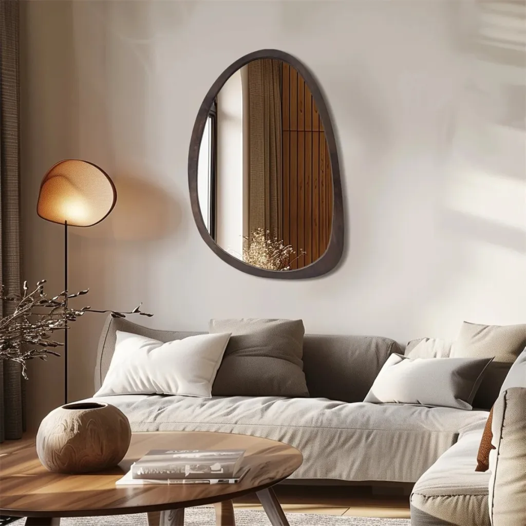Organic-Shape Wood Japandi Mirror — where minimalism meets durability