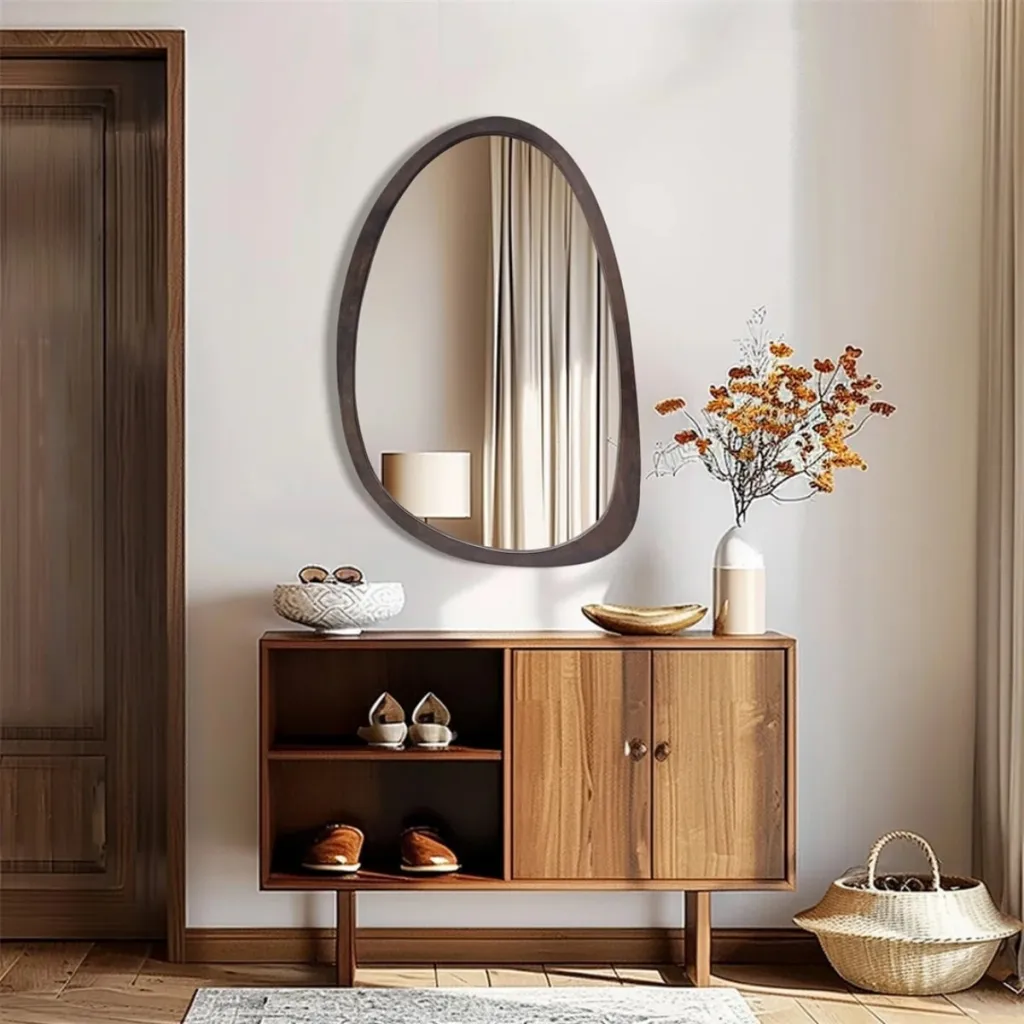 Organic-Shape Wood Japandi Mirror — flexible, beautiful styling