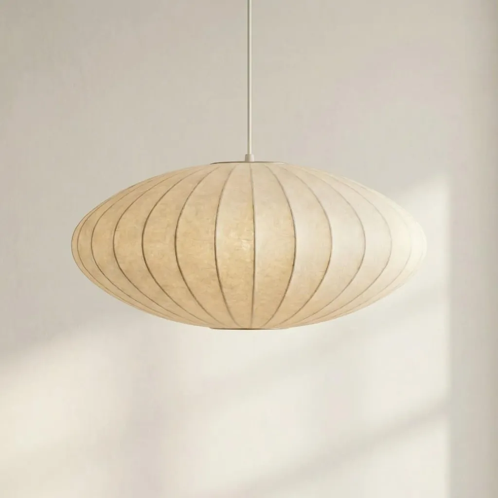 Japandi Handcrafted Oval Pendant Light in Natural Silk