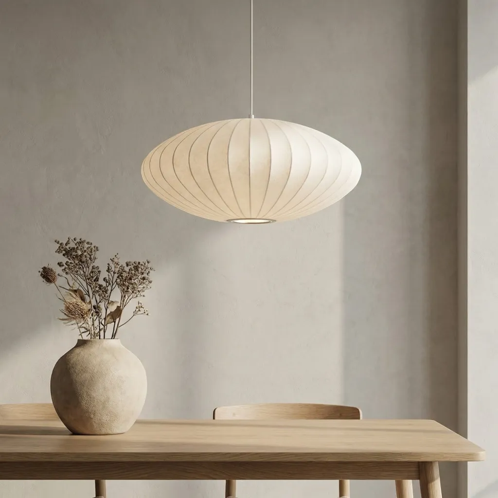 Japandi Handcrafted Oval Pendant Light in Natural Silk — a piece designed for serenity