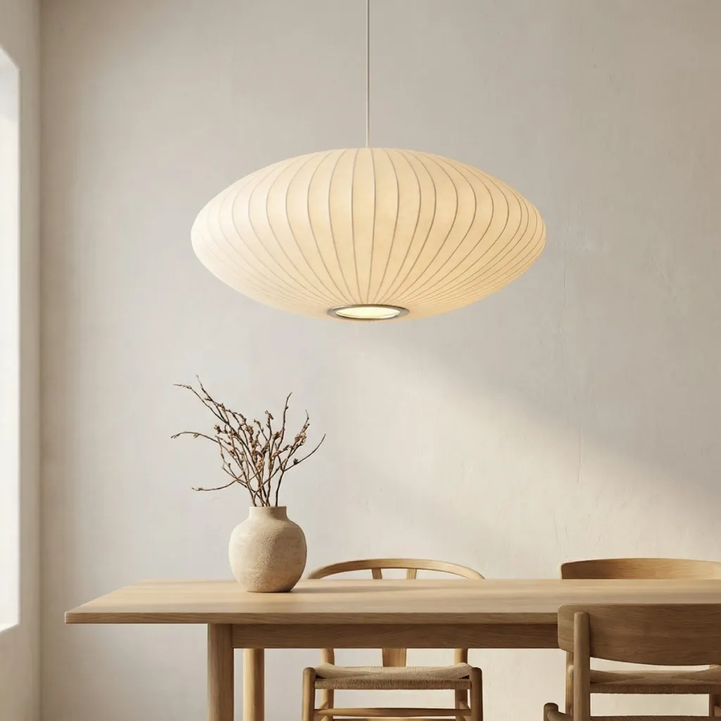 Japandi Handcrafted Oval Pendant Light in Natural Silk — where minimalism meets durability
