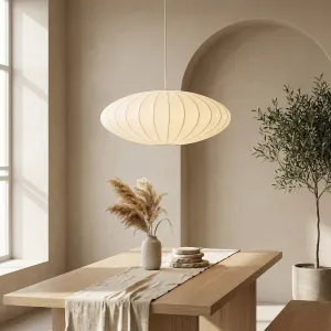 Japandi Handcrafted Oval Pendant Light in Natural Silk — view 4