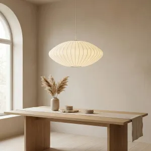 Japandi Handcrafted Oval Pendant Light in Natural Silk — view 5