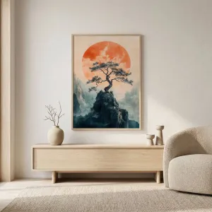 Japandi Pine and Sunrise Landscape Poster — view 2