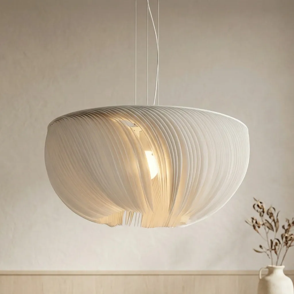 Japandi Pleated White Pendant Light