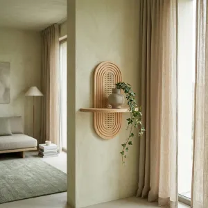 Japandi Rattan and Light Wood Shelf — view 2