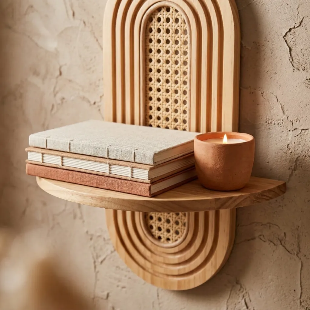 Japandi Rattan and Light Wood Shelf — where minimalism meets durability