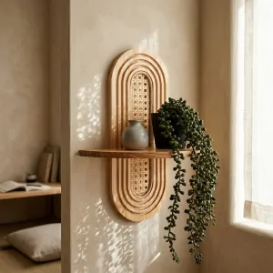 Japandi Rattan and Light Wood Shelf — view 4