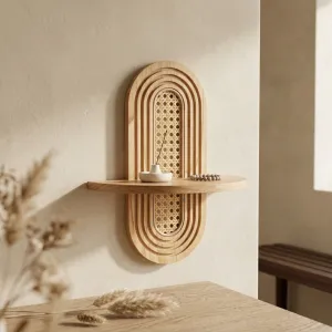 Japandi Rattan and Light Wood Shelf — view 5