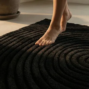 Japandi Rectangular Black Circular Relief Rug — view 5