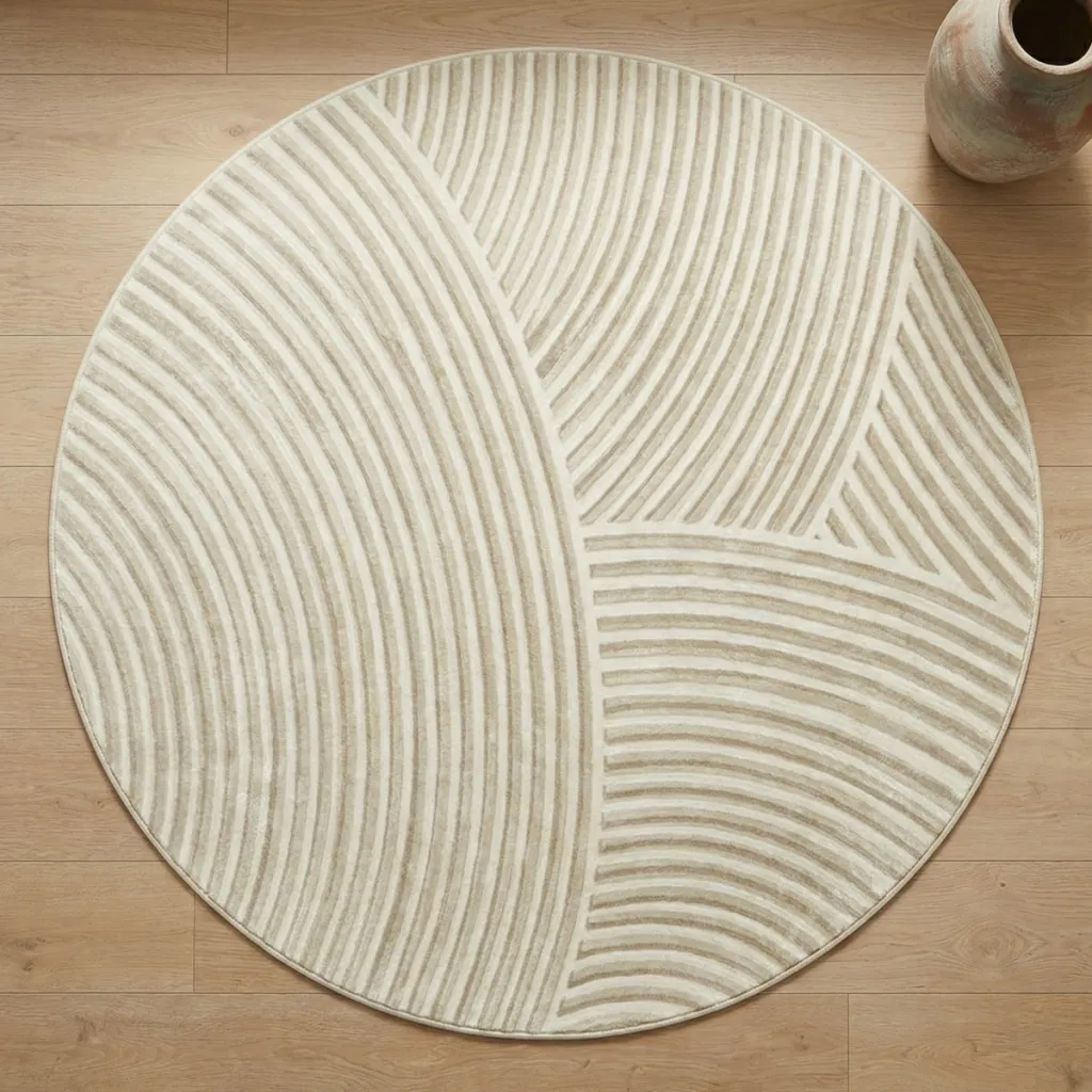 Japandi Round Abstract Relief Rug