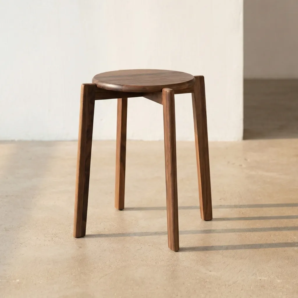 Round Solid Walnut Japandi Stool