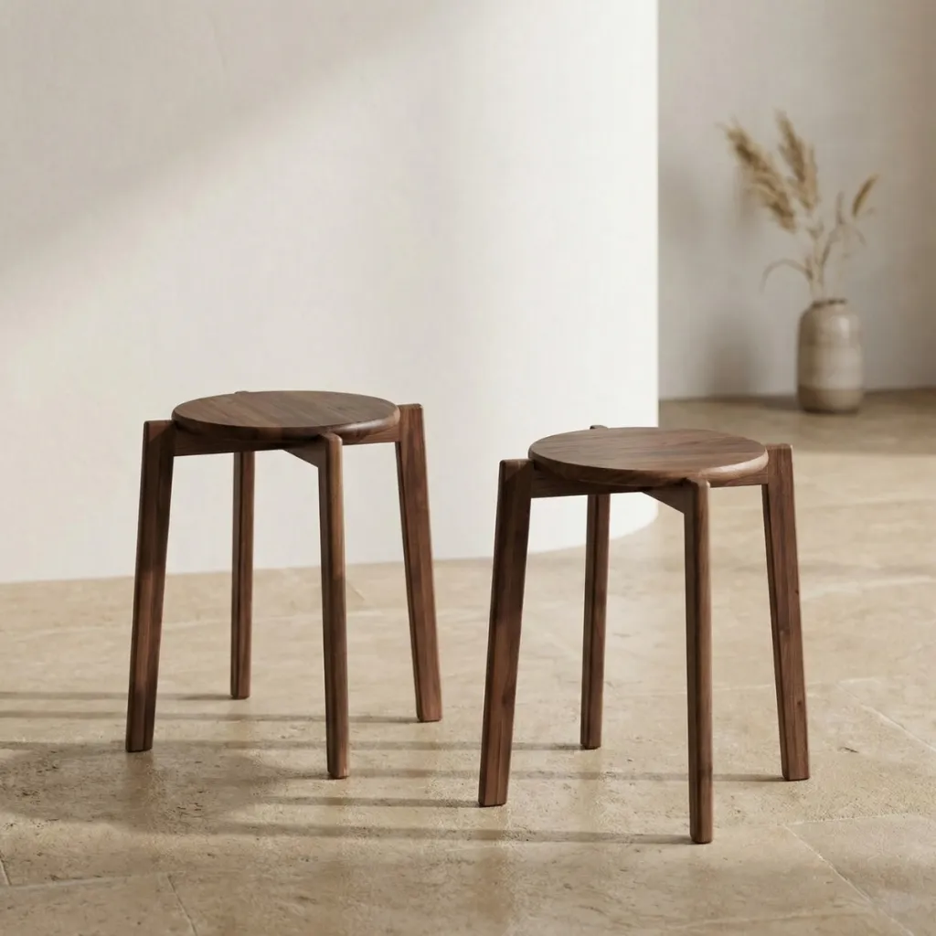 Round Solid Walnut Japandi Stool — a piece designed for serenity