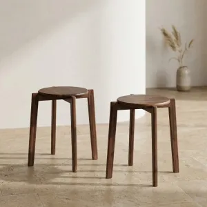 Round Solid Walnut Japandi Stool — view 2