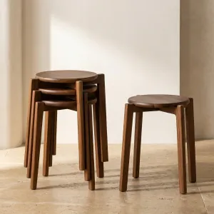 Round Solid Walnut Japandi Stool — view 3