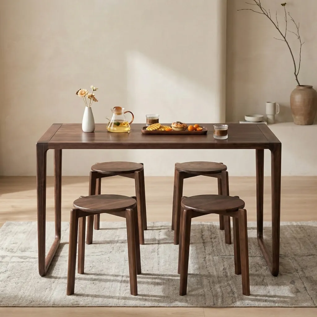 Round Solid Walnut Japandi Stool — flexible, beautiful styling