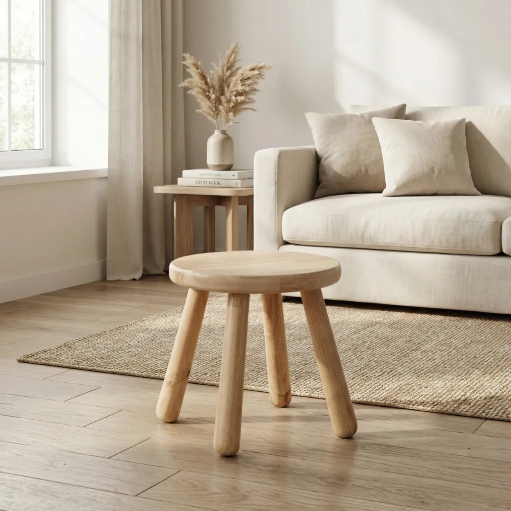 Round Solid Wood Japandi Stool — a piece designed for serenity