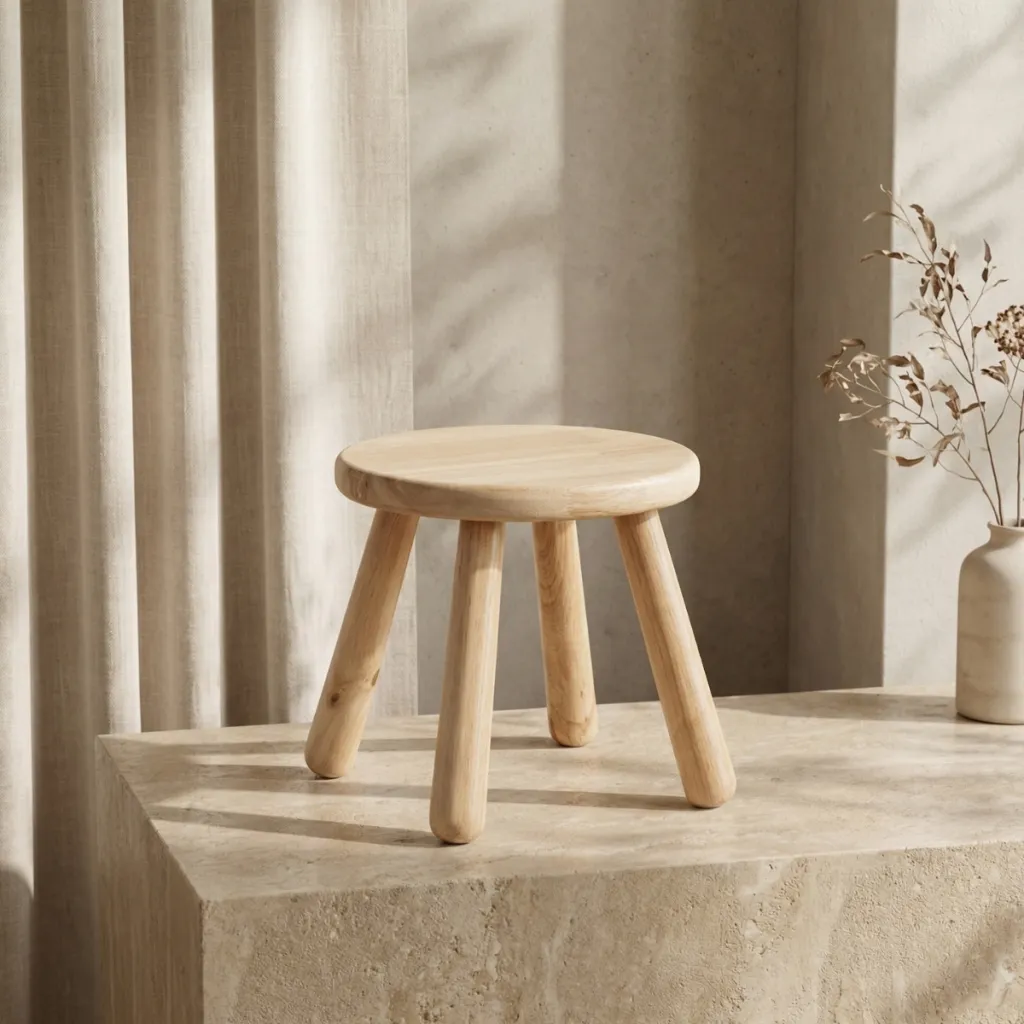 Round Solid Wood Japandi Stool — flexible, beautiful styling