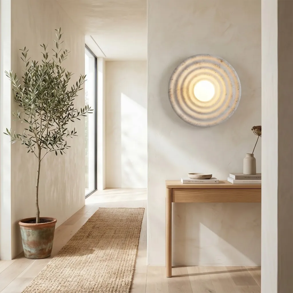Japandi Round Wavy Resin Wall Sconce — a piece designed for serenity