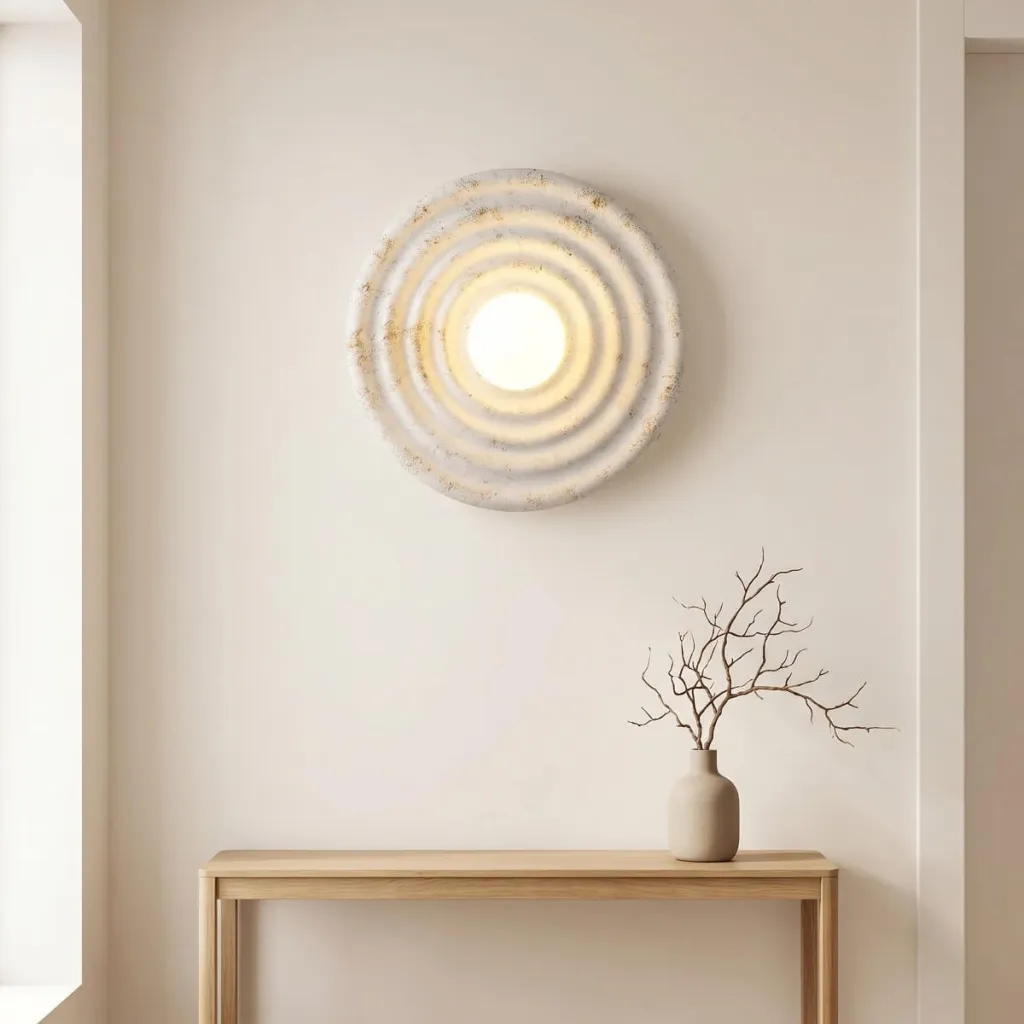 Japandi Round Wavy Resin Wall Sconce — where minimalism meets durability