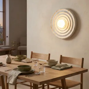 Japandi Round Wavy Resin Wall Sconce — view 5
