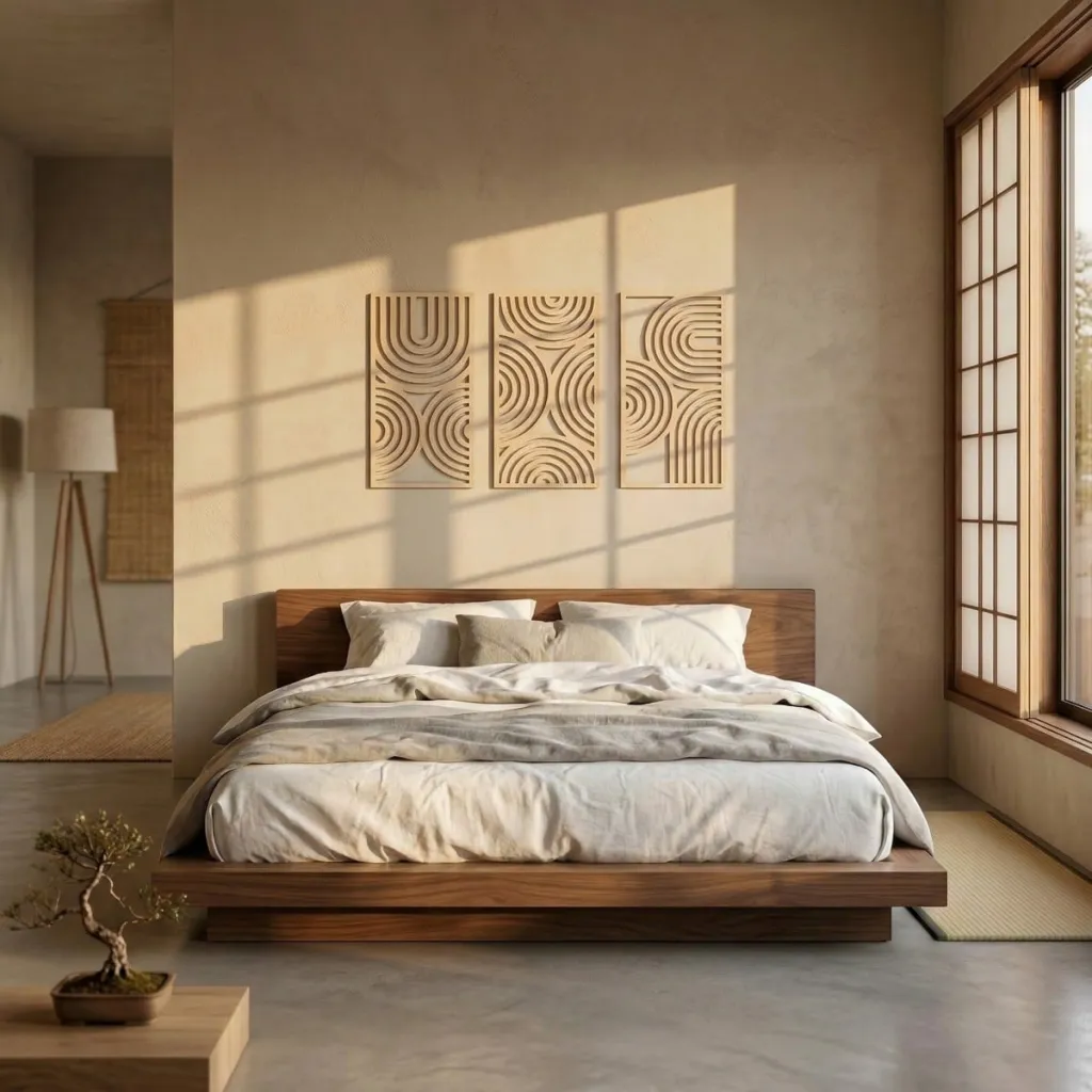 Japandi Sculpted Circle Arc Wood Wall Art, Triptych — flexible, beautiful styling