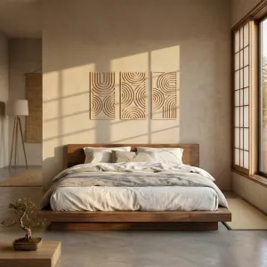 Japandi Sculpted Circle Arc Wood Wall Art, Triptych — view 4