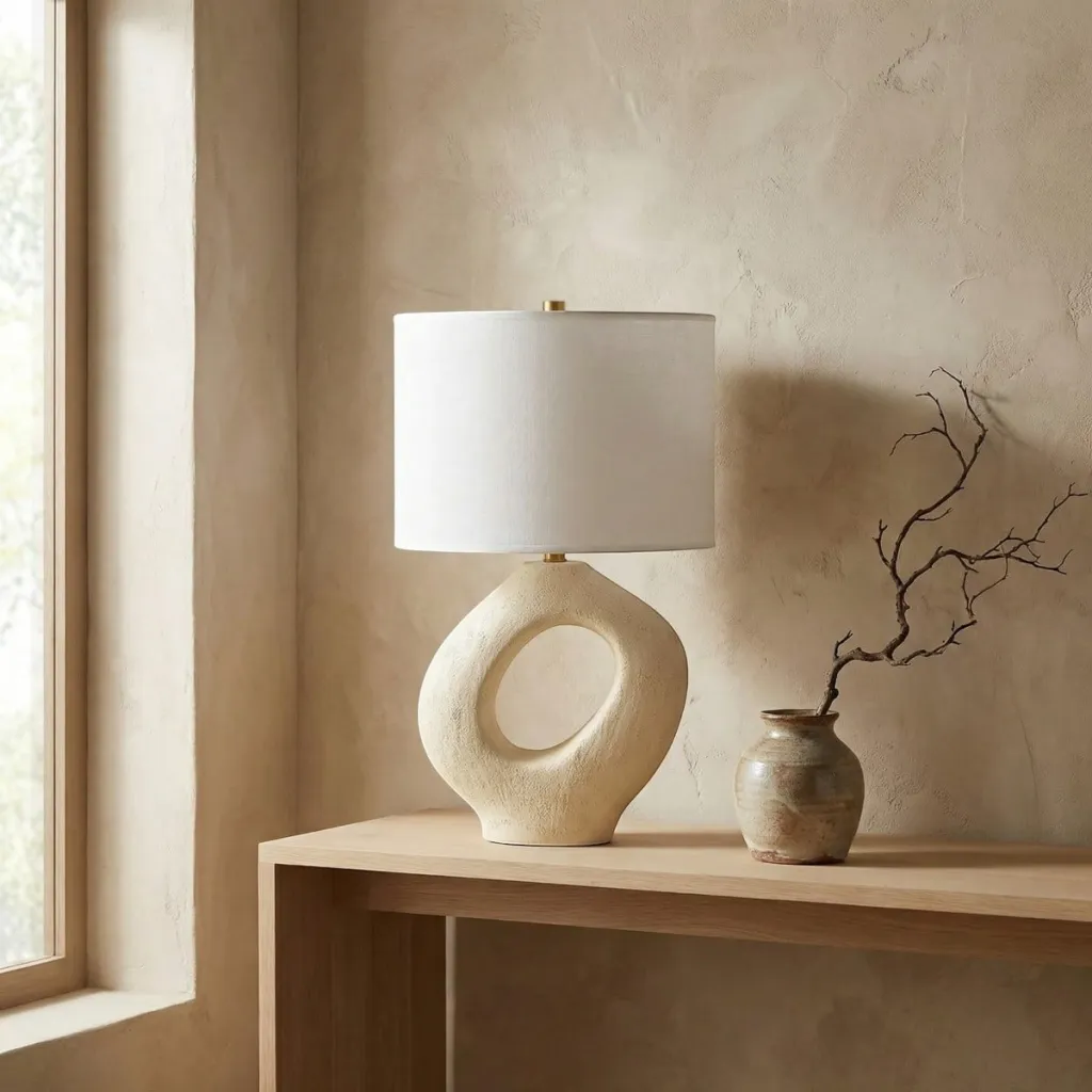 Sculpted Resin Japandi Lamp with Cylindrical Shade — a piece designed for serenity