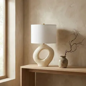 Sculpted Resin Japandi Lamp with Cylindrical Shade — view 2