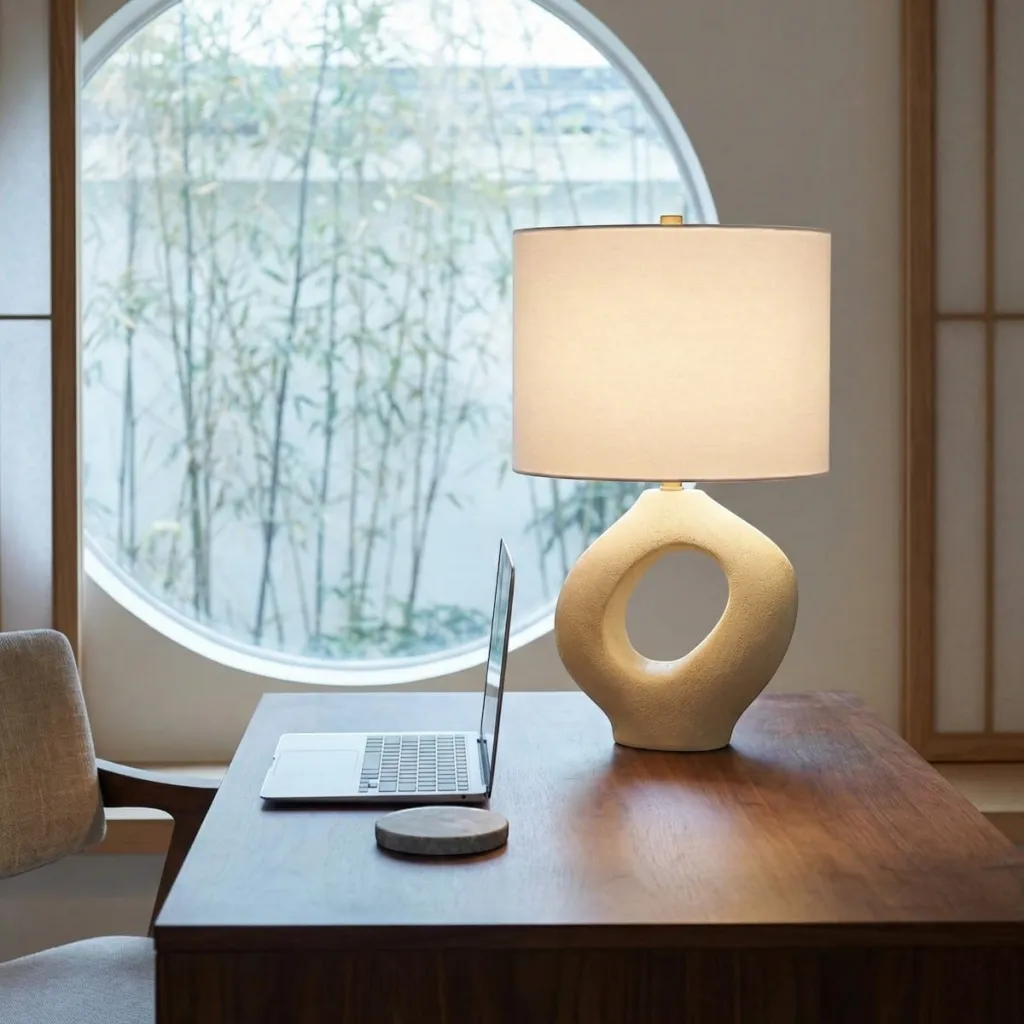Sculpted Resin Japandi Lamp with Cylindrical Shade — where minimalism meets durability
