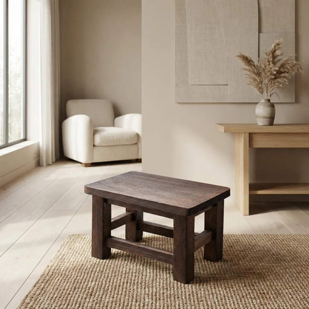 Small Rectangular Natural Wood Japandi Stool — where minimalism meets durability