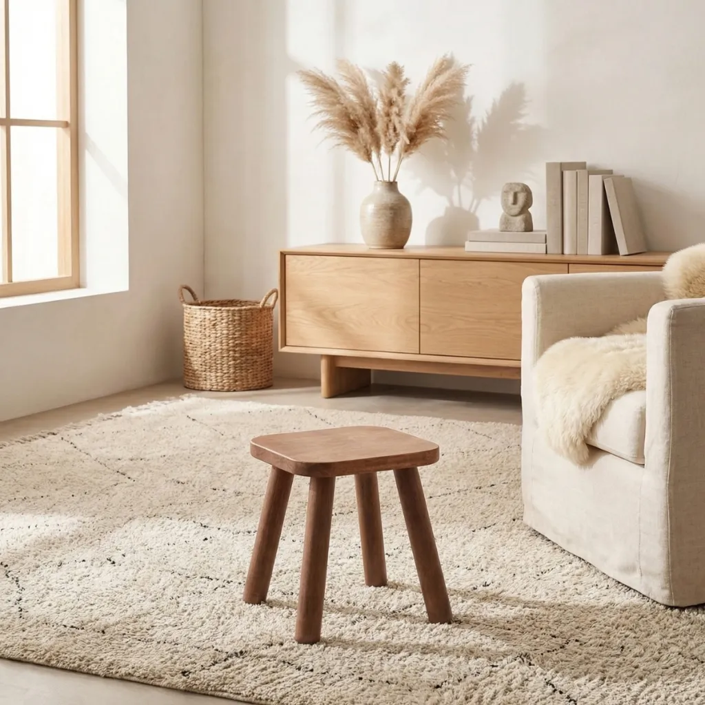 Small Solid Wood Japandi Stool — where minimalism meets durability