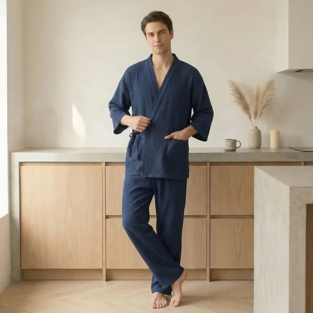 Japandi Solid Cotton Pajama Set for Men