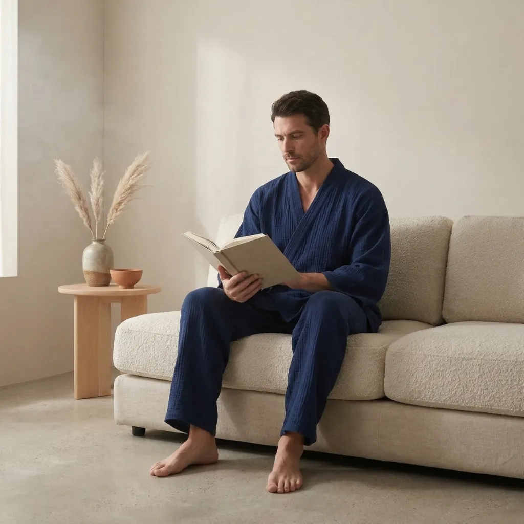 Japandi Solid Cotton Pajama Set for Men — a piece designed for serenity