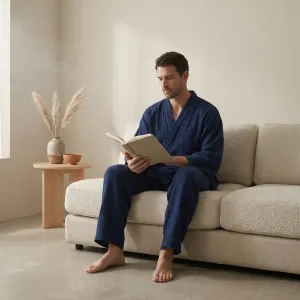 Japandi Solid Cotton Pajama Set for Men — view 2