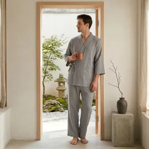Japandi Solid Cotton Pajama Set for Men — view 3