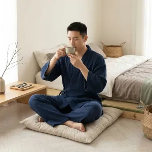 Japandi Solid Cotton Pajama Set for Men — view 4