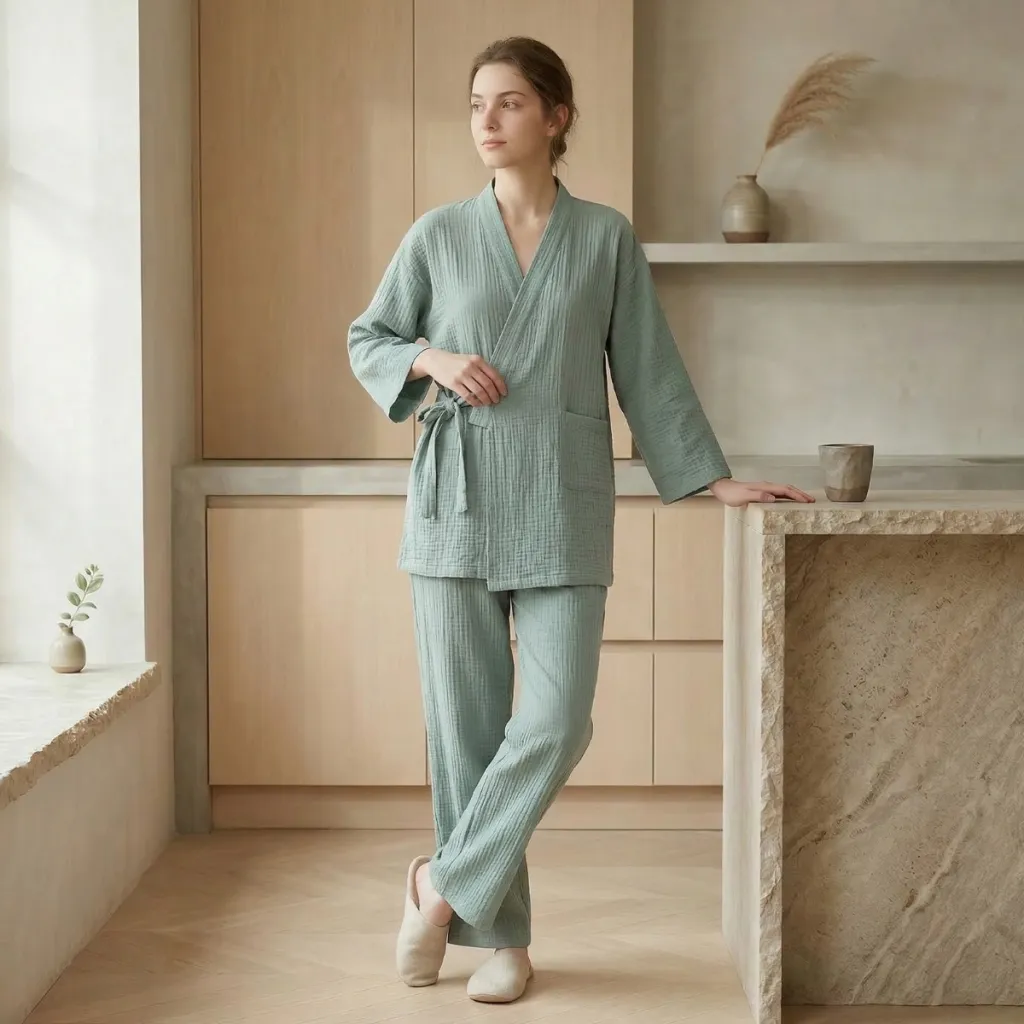 Japandi Solid Cotton Pajama Set for Women