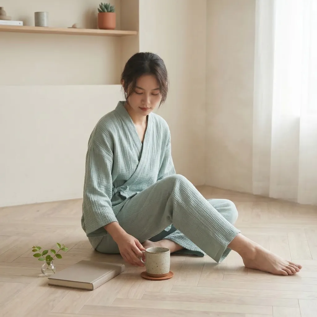 Japandi Solid Cotton Pajama Set for Women — a piece designed for serenity