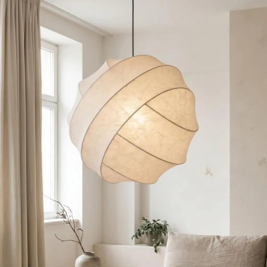 Japandi Spherical Organic Silk Pendant Light