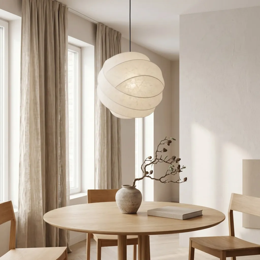 Japandi Spherical Organic Silk Pendant Light — a piece designed for serenity