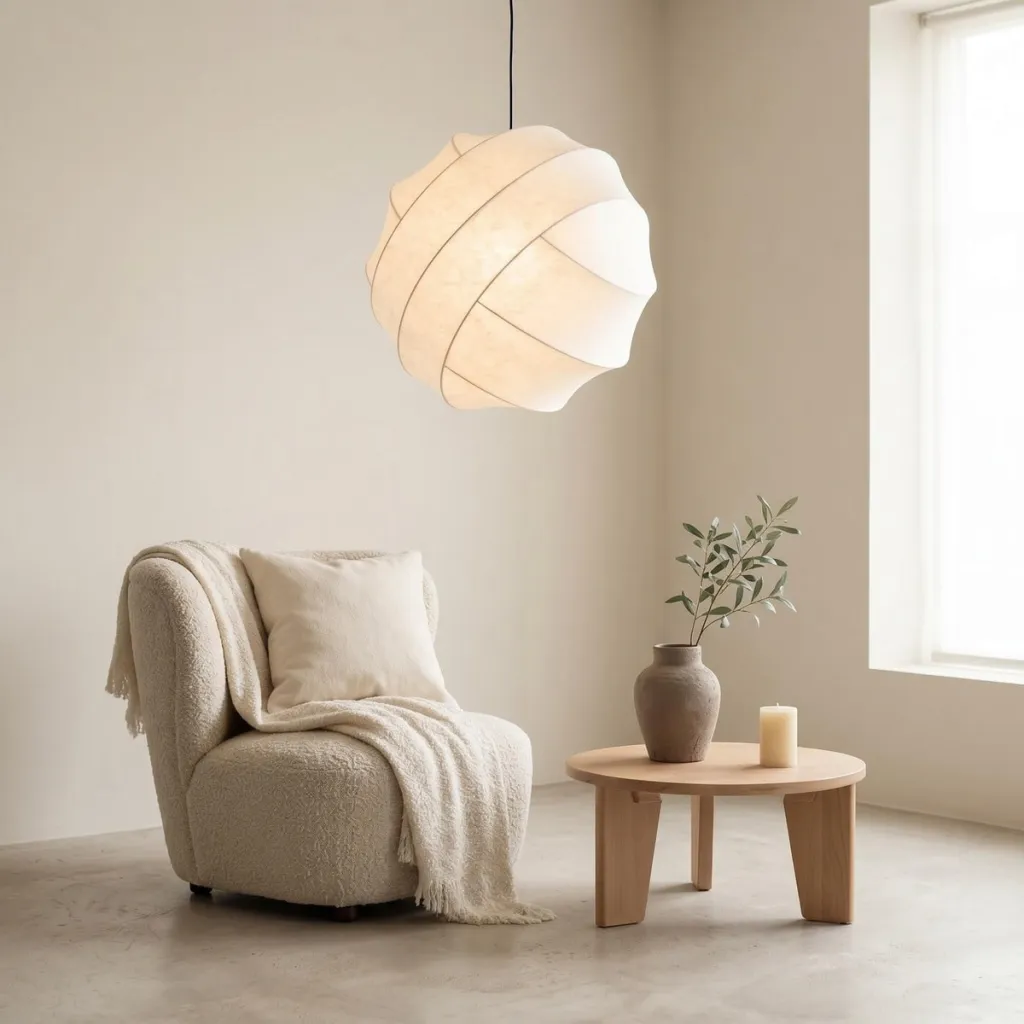 Japandi Spherical Organic Silk Pendant Light — where minimalism meets durability