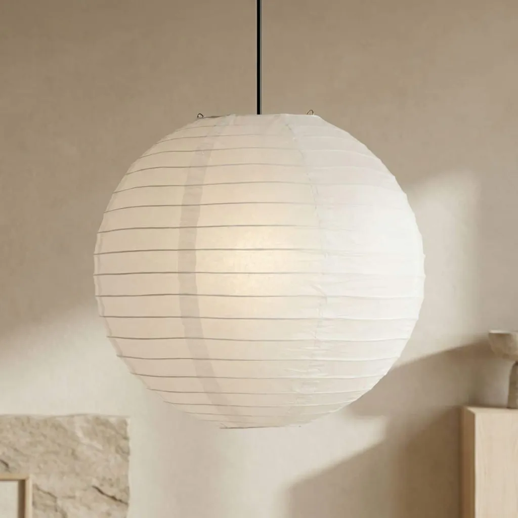 Japandi Spherical White Rice Paper Lamp Shade