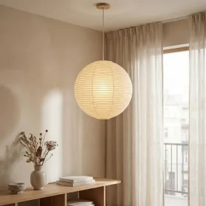 Japandi Spherical White Rice Paper Lamp Shade — view 3