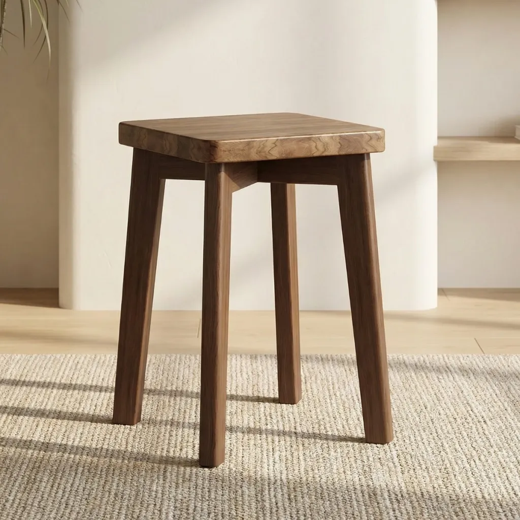 Japandi Square Stool in Natural Wood
