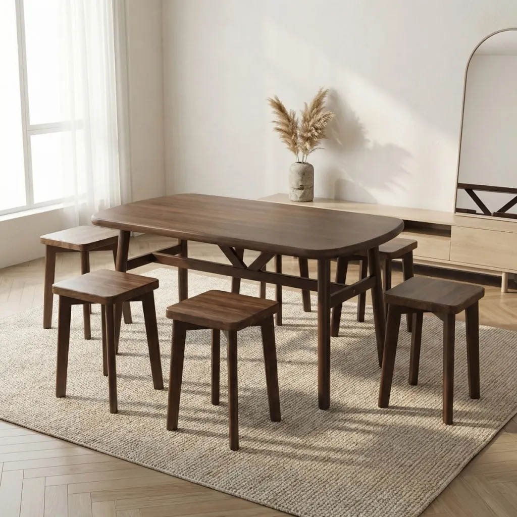 Japandi Square Stool in Natural Wood — where minimalism meets durability