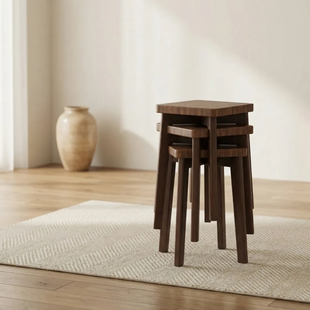 Japandi Square Stool in Natural Wood — flexible, beautiful styling