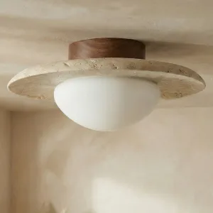 Stone and Dark Solid Wood Japandi Ceiling Light — view 1