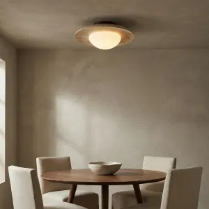 Stone and Dark Solid Wood Japandi Ceiling Light — view 2